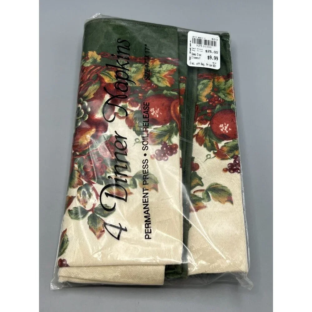 Bardwil Linens 4 Dinner Napkins Permanent Press Bountiful Orchard Soil Release